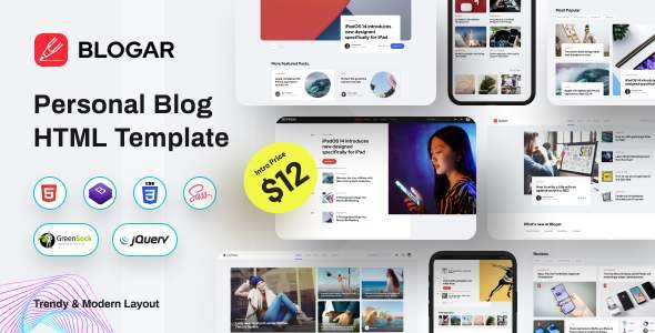 Blogar - Blog Magazine Template TFx SiteTemplates
