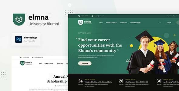 Elmna - University Alumni Website Design UI Template PSD TFx