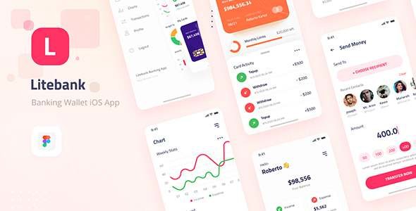 Litebank - Banking Wallet iOS App Design UI Figma Template TFx