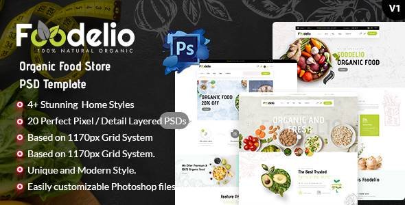Foodelio - Organic Food Store PSD Template TFx