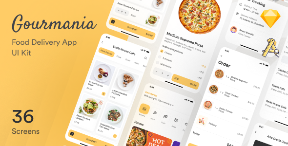 Gourmania  Food Delivery App UI Kit Sketch Template TFx
