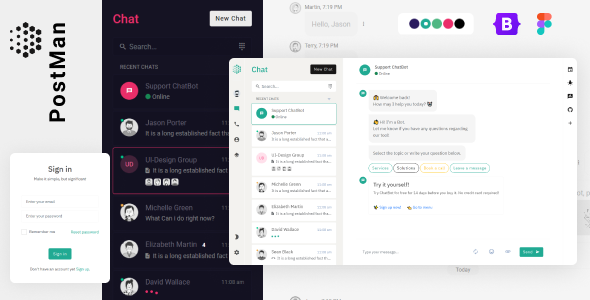 PostMan - Bootstrap v5 Chat Application template TFx