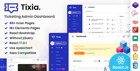 Tixia - Ticketing React Admin Dashboard Template TFx