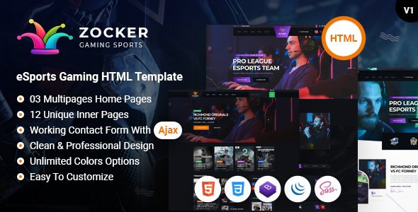 Zocker - eSports and Gaming HTML Template TFx