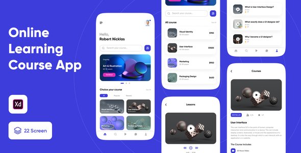 OnlineLearning  Course App UI Kit for Adobe XD TFx