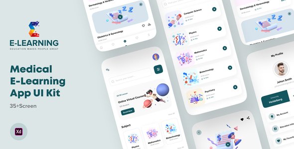 Medical e-Learning Online Course App UI kit For Adobe XD TFx