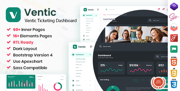 Ventic - Event Ticketing Bootstrap Admin Template TFx