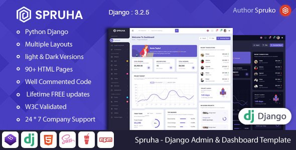 Spruha - Django Admin amp Dashboard Template TFx