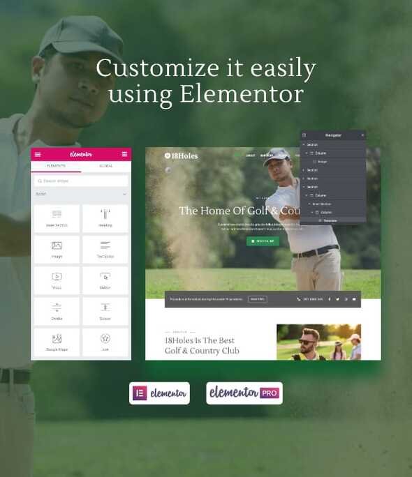 18Holes - Golf amp Country Club Website Elementor Template Kit TFx