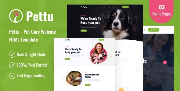 Pettu - Pet Care Website HTML Template TFx