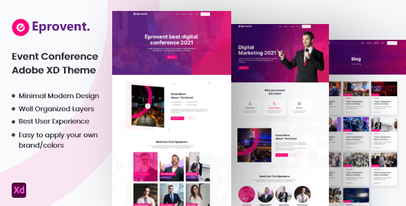 Eprovent - Creative Event Conference Adobe XD Template TFx