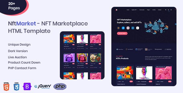 NftMarket - NFT Marketplace Responsive HTML Template TFx