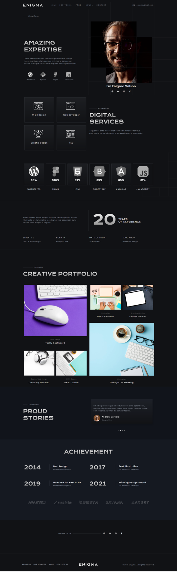 Enigma - Personal Portfolio Elementor Template Kit TFx