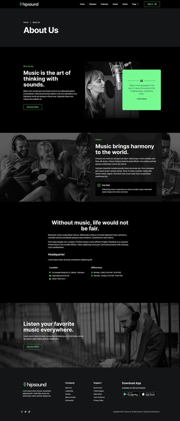 Hipsound - Music Streaming amp Podcast Elementor Template Kit TFx