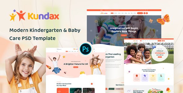Kundax - Modern Kindergarten amp Baby Care PSD Template TFx