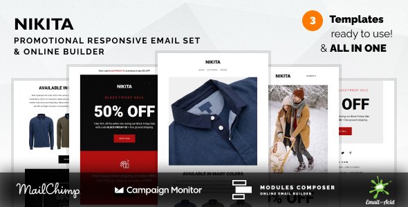 Nikita - Promotional Email Templates Set with Online Builder TFx