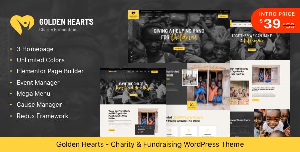 Golden Hearts - Fundraising amp Charity WordPress Theme TFx