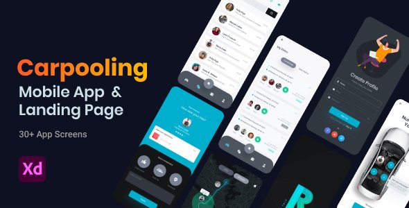 RideTalk  A Carpooling Mobile App and Landing Page Adobe XD Template TFx