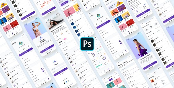 FitooZone  Fitness App UI Kit for Photoshop TFx