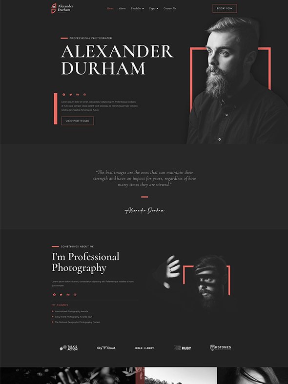Alexander Durham - Portfolio Photography Elementor Pro Full Site Template Kit TFx