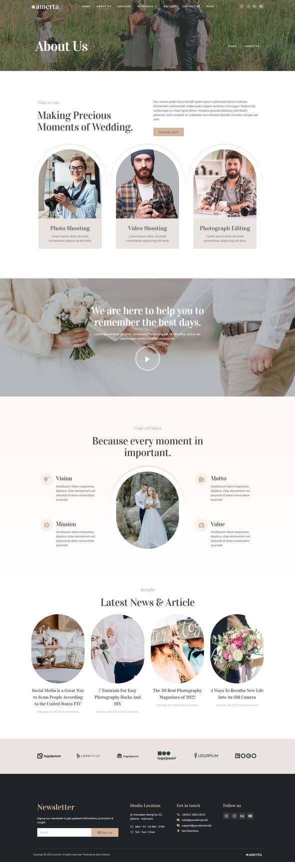 Amerta - Wedding Photography Service Elementor Template Kit TFx