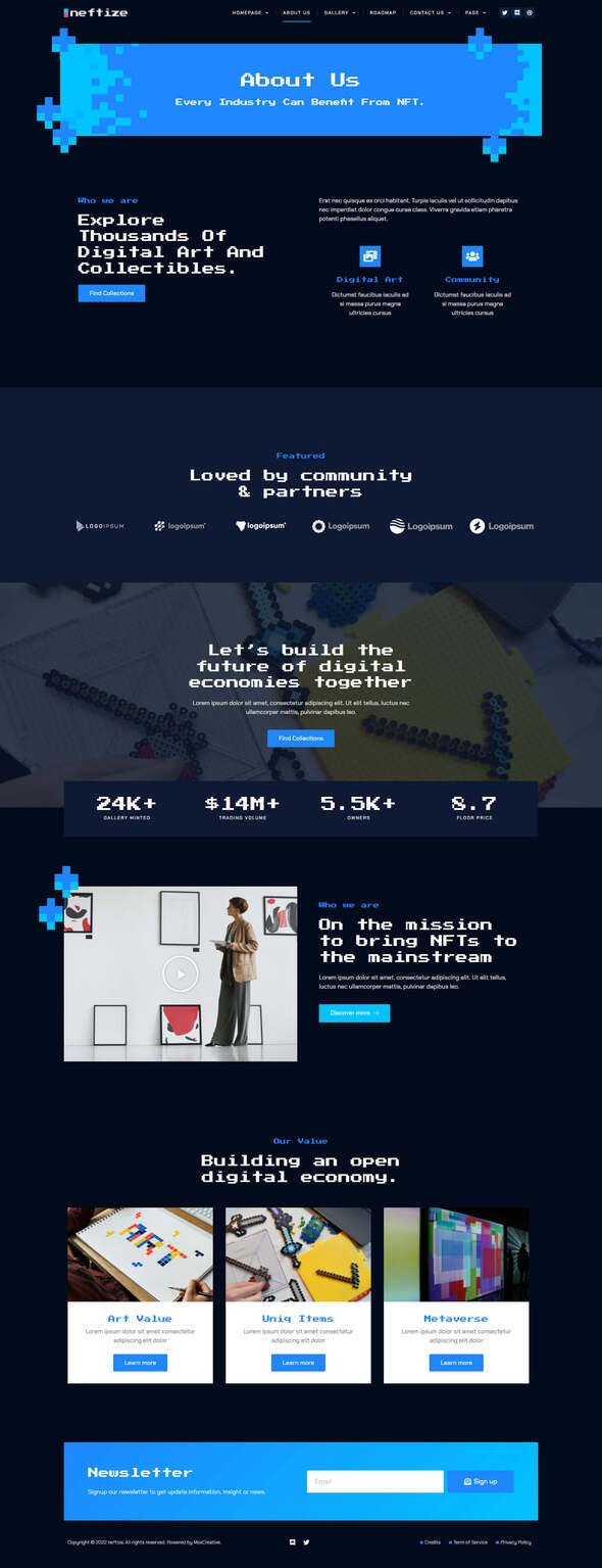 Neftize - NFT Portfolio amp Digital Items Elementor Template Kit TFx