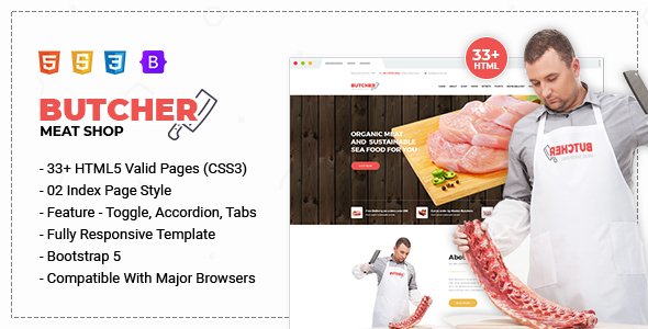 Butcher - Meat Shop eCommerce HTML Template TFx