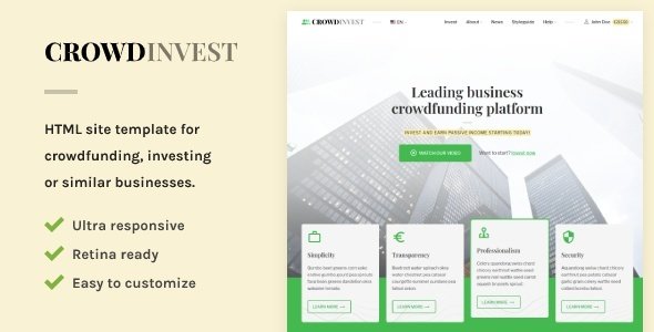 CrowdInvest - Crowdfunding HTML Site Template TFx