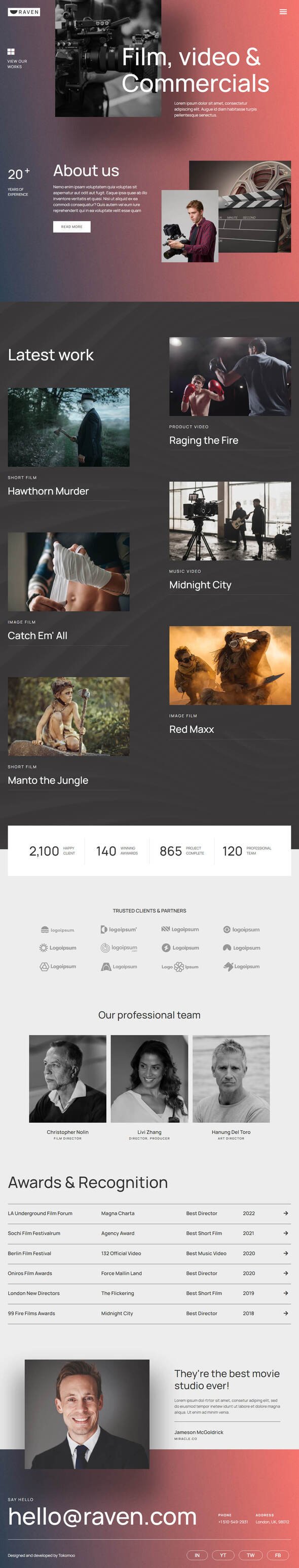 Raven  Film Maker amp Movie Studio Elementor Template Kit TFx