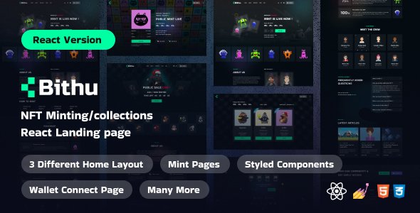 Bithu - NFT MintingCollection React Landing Page Template TFx