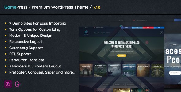 GamePress - WordPress Dark Style Blog Theme TFx