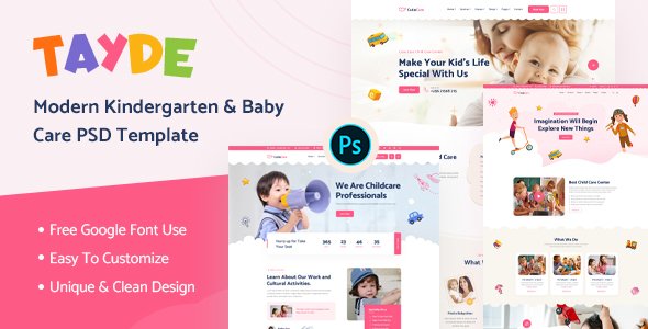 Tayde - Modern Kindergarten amp Baby Care PSD Template TFx