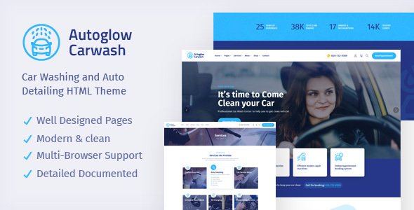 Autoglow - Car Washing Service amp Auto Detail HTML Template TFx