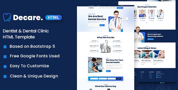 Decare - Dentist amp Dental Clinic HTML Template TFx