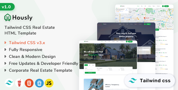 Hously - Tailwind CSS Real Estate HTML Template TFx