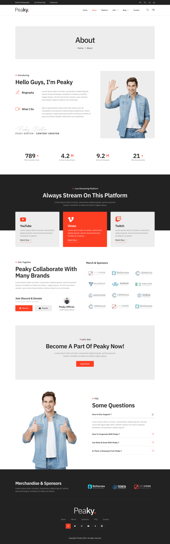 Peaky  Content Creator amp Online Streamer Elementor Template Kit TFx