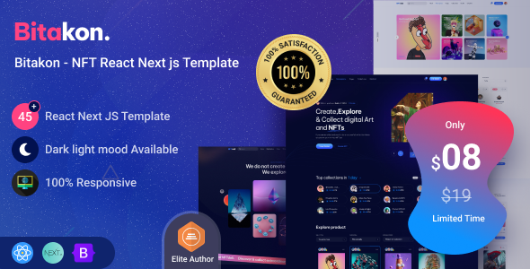 Bitakon  NFT Marketplace React Next js Template TFx