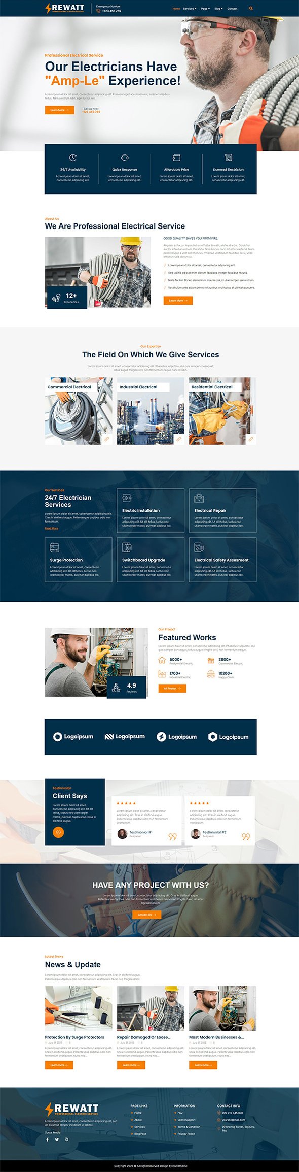 Rewatt - Professional Electrical Services Elementor Template Kit TFx