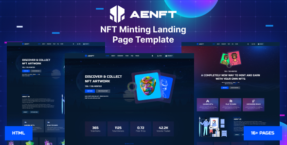 Aenft - NFT Minting or Collection Landing Page HTML Template TFx