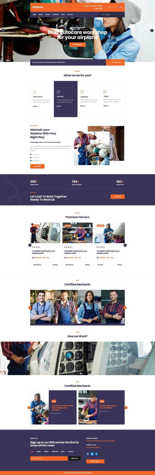 Airplane - Mechanic Workshop Elementor Template Kit TFx