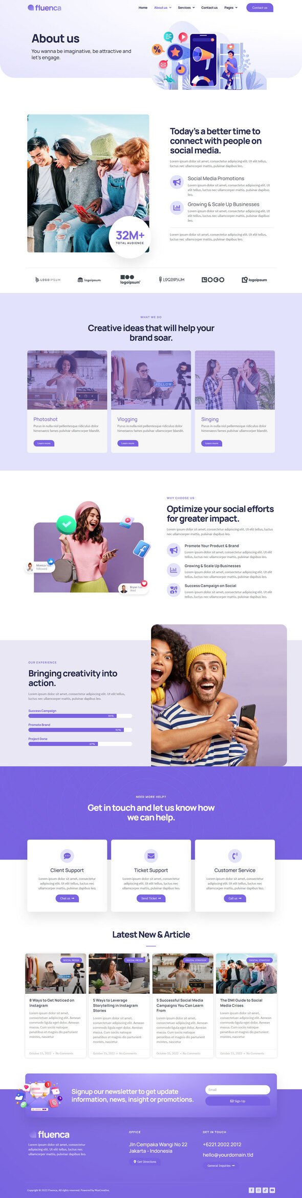 Fluenca - Social Media Agency Elementor Pro Full Site Template Kit TFx