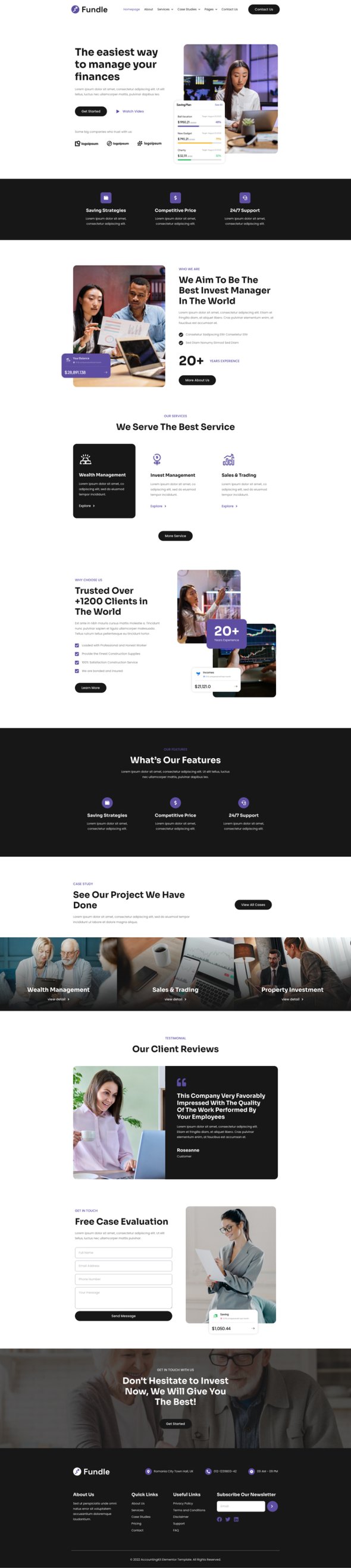 Fundle - Finance amp Investment Manager Elementor Template Kit TFx