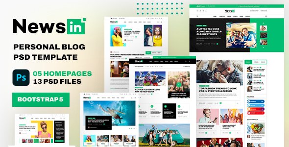 NewsIN - Modern Personal Blog PSD Template TFx