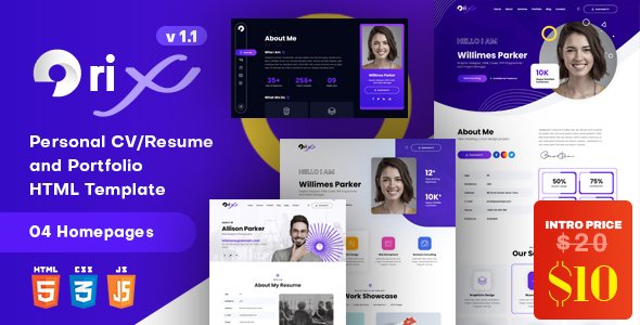 Orix - Personal CVResume and Portfolio HTML Template TFx