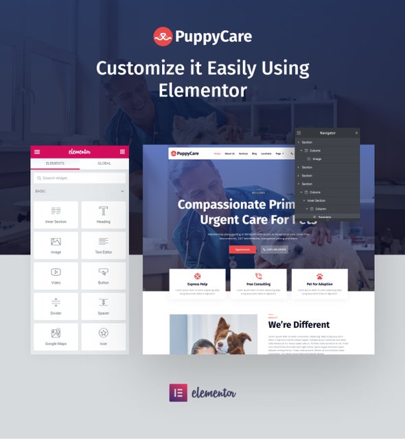 PuppyCare - Vetenarian amp Pet Care WordPress Elementor Template Kit TFx