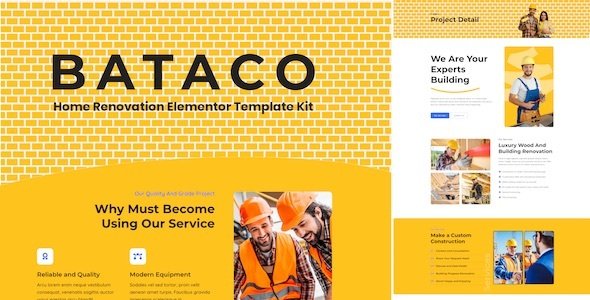 Bataco - Home Renovation amp Construction Elementor Template Kit TFx