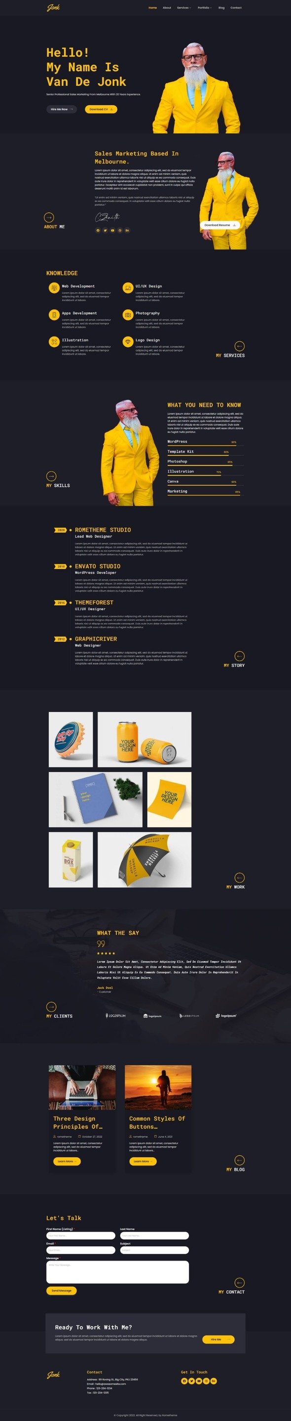 Jonk - Resume CV amp Portfolio Elementor Template Kit TFx