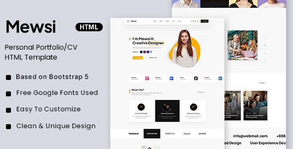 Mewsi - Personal PortfolioCV HTML Template TFx