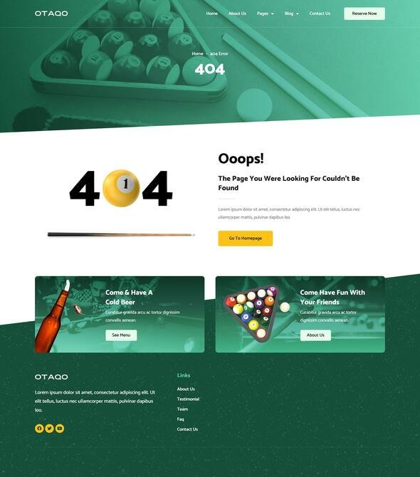 Otaqo - Snooker amp Pool Bar Elementor Template Kit TFx