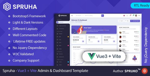 Spruha  Vue Admin Template TFx SiteTemplates